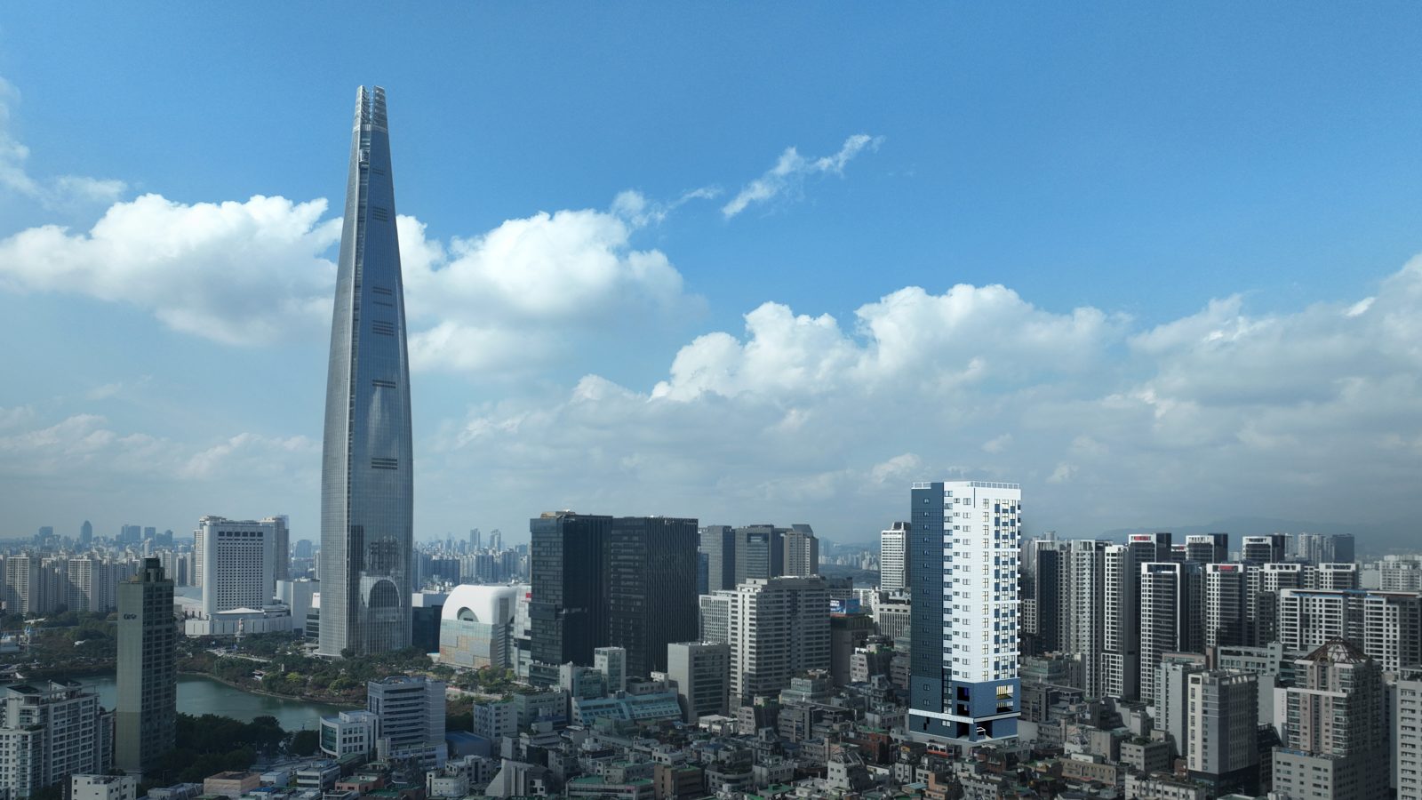 롯데월드타워가 보이는 잠실 스카이라인과 잠실 에떼르넬 BEYOND